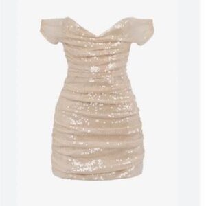 Heiress XS Sparkling Beige Ruched Dress